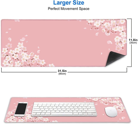 IMAYONDIA Pink Japanese Desk Mat, Cherry Blossom Large Gaming Mouse Pad, Non-Slip Rubber Base Mousepad for Women, Desk Pad for Work, Game, Office, 31.5x11.8 Inch- Sakura Flowers Aesthetic