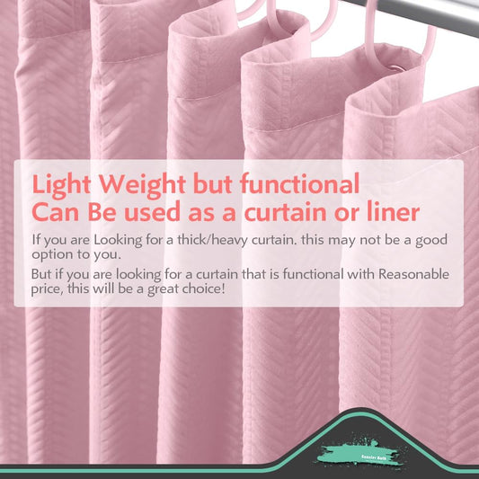 Lady Pink Fabric Shower Curtain or Liner - Waffle Weave Textured Thin Cloth Shower Curtains for Bathroom, Light Weighted Bath Curtain Set with 12 Hooks,72x72, Pink