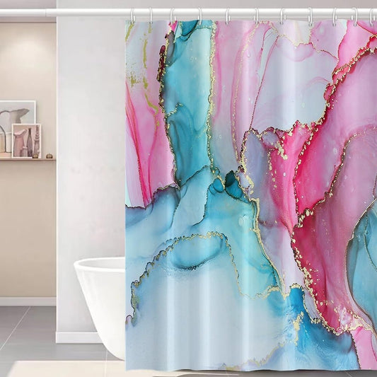 Pink Shower Curtain, Blue Marble Fabric Shower Curtains for Bathroom Room Divider 72x72inches Abstract Modern Ink Art Decor Waterproof Shower Curtain Set with Hooks