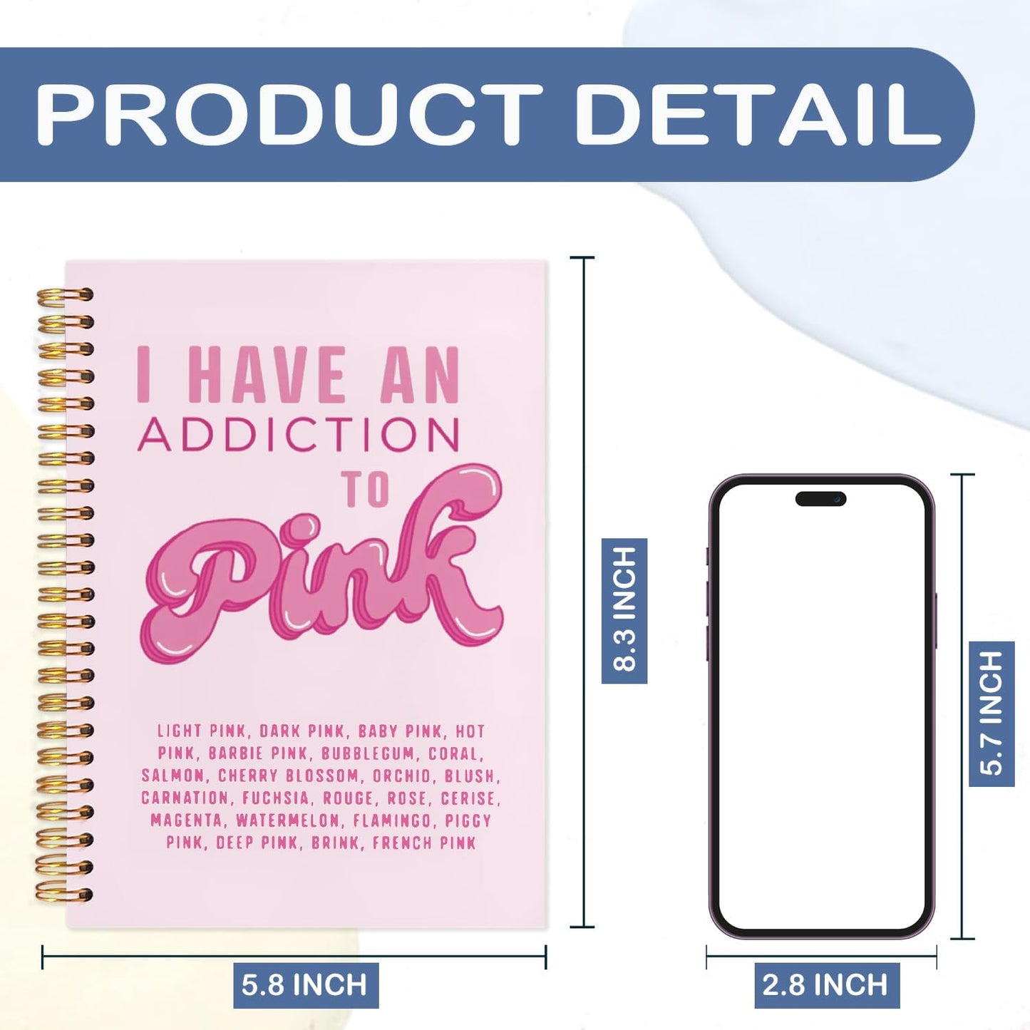 SNNDER Girly Pink Notebook, Preppy Cute Journal, Girly Office Supplies, Aesthetic Notebook Journal for Women, I Have an Addiction to Pink Hardcover Spiral Notebooks 5.5x8.3 Inch
