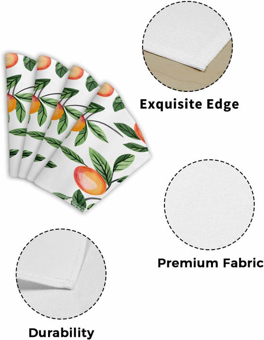 Round Table Placemat Wedge Placemats Set of 6,Spring Summer Country Peach on White Placemat Washable Table Mats,Farmhouse Green Leaves Fan Shaped Place Mats for Kitchen Dinner Party Decor