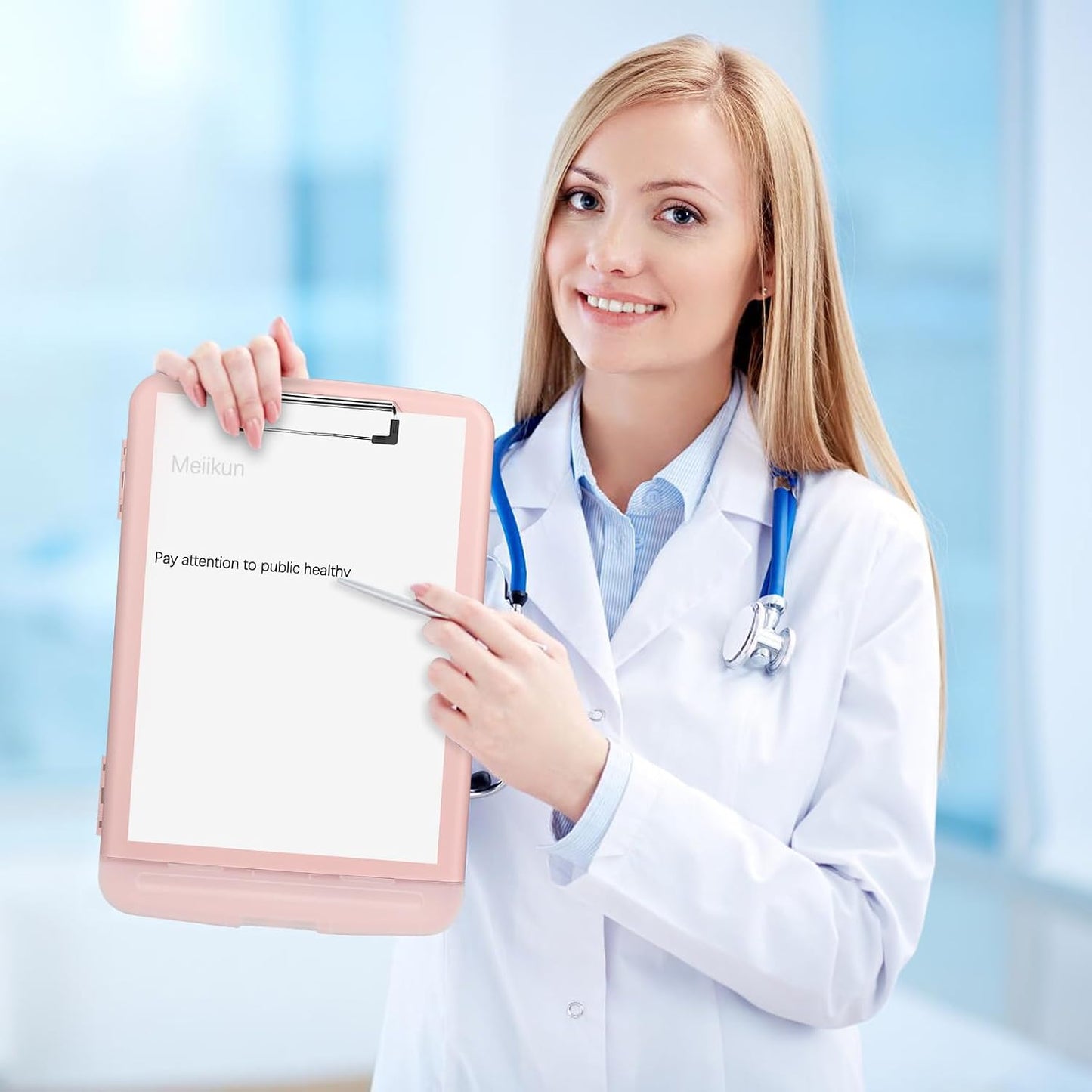 Meiikun Clipboard with Storage, Plastic Clipboards 8.5x11 with Pen Holder, High Capacity Nursing Clipboard Folder, Side Opening Storage Clip Board for Office Work Nurses Teachers (Light Pink)