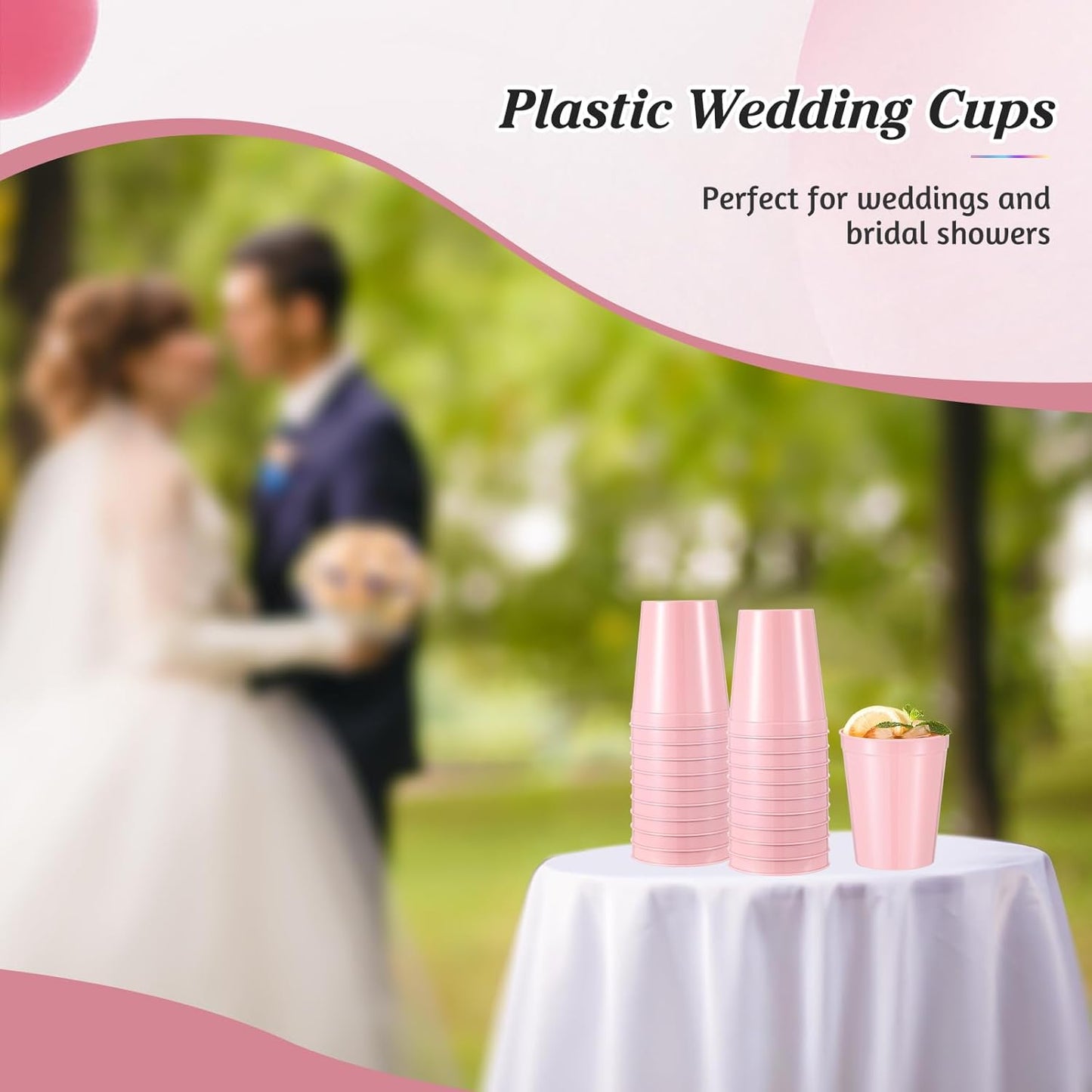 Mifoci 24 Pcs Stadium Plastic Cups Blank Reusable Drink Tumblers Bulk Stackable Drinking Stadium Tumbler for Birthday Party Weddings Mardi Gras(16oz,Pink)