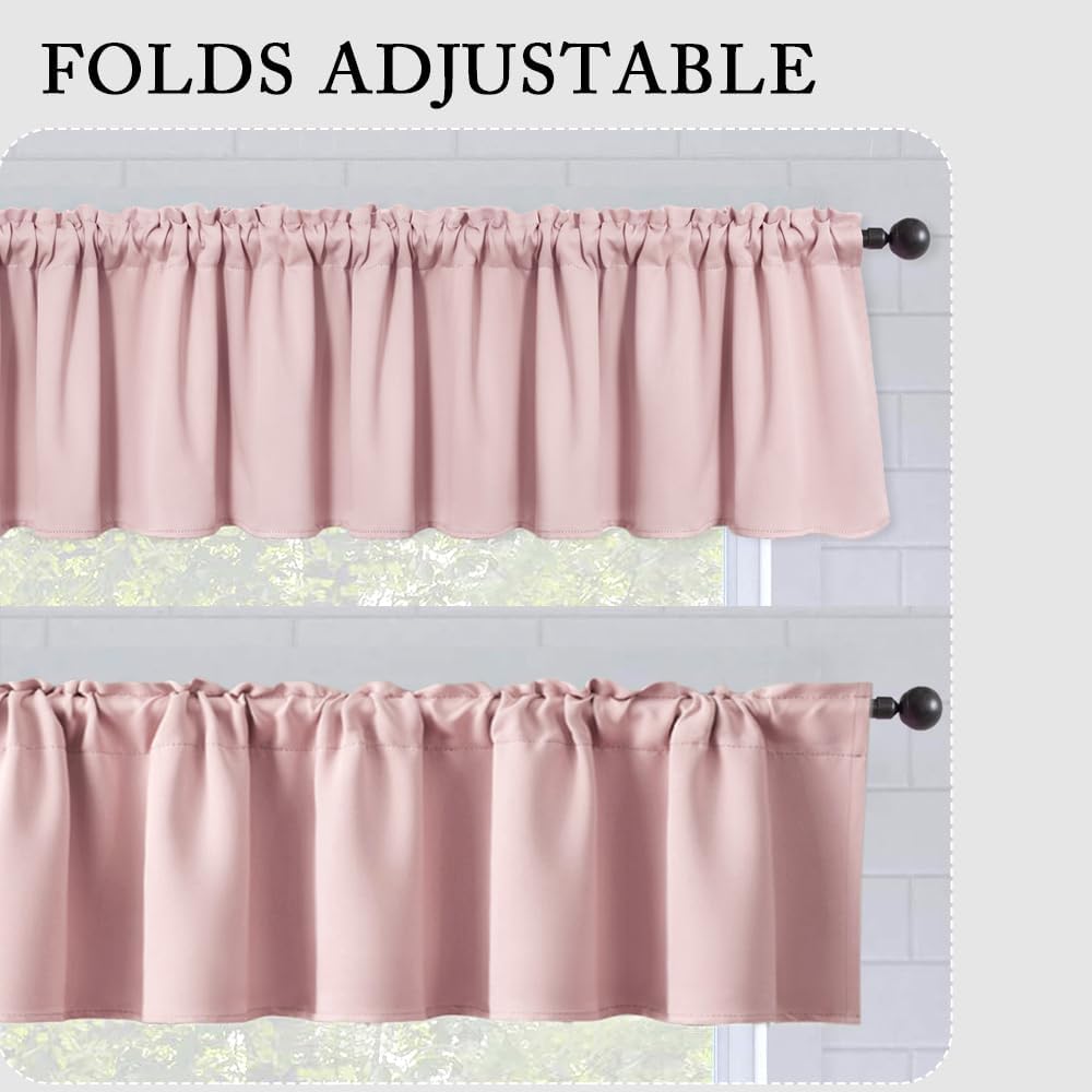 MIULEE Spring Blackout Window Valance for Bedroom Kitchen Bathroom Living Room Darkening Rod Pocket Curtain Valance, Thermal Insulated Window Treatment 1 Panel, 52 x 18 Inches, Light Pink