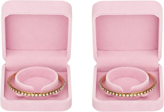 LETURE 2 Pieces Velvet Bracelet Boxes for Jewelry Gift, Classic Jewelry Box Storage Case Organizer Holder for Wedding, Engagement, Proposal, Birthday and Anniversary (Pink)