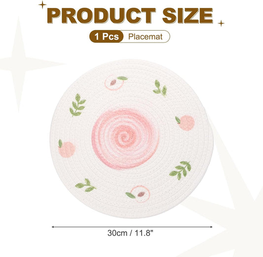 uxcell Round Placemats, 11.8 Inch Cotton Rope Braided Place Mats, Heat Resistant Woven Table Placemats, for Home Wedding Holiday Party, Peach Pattern