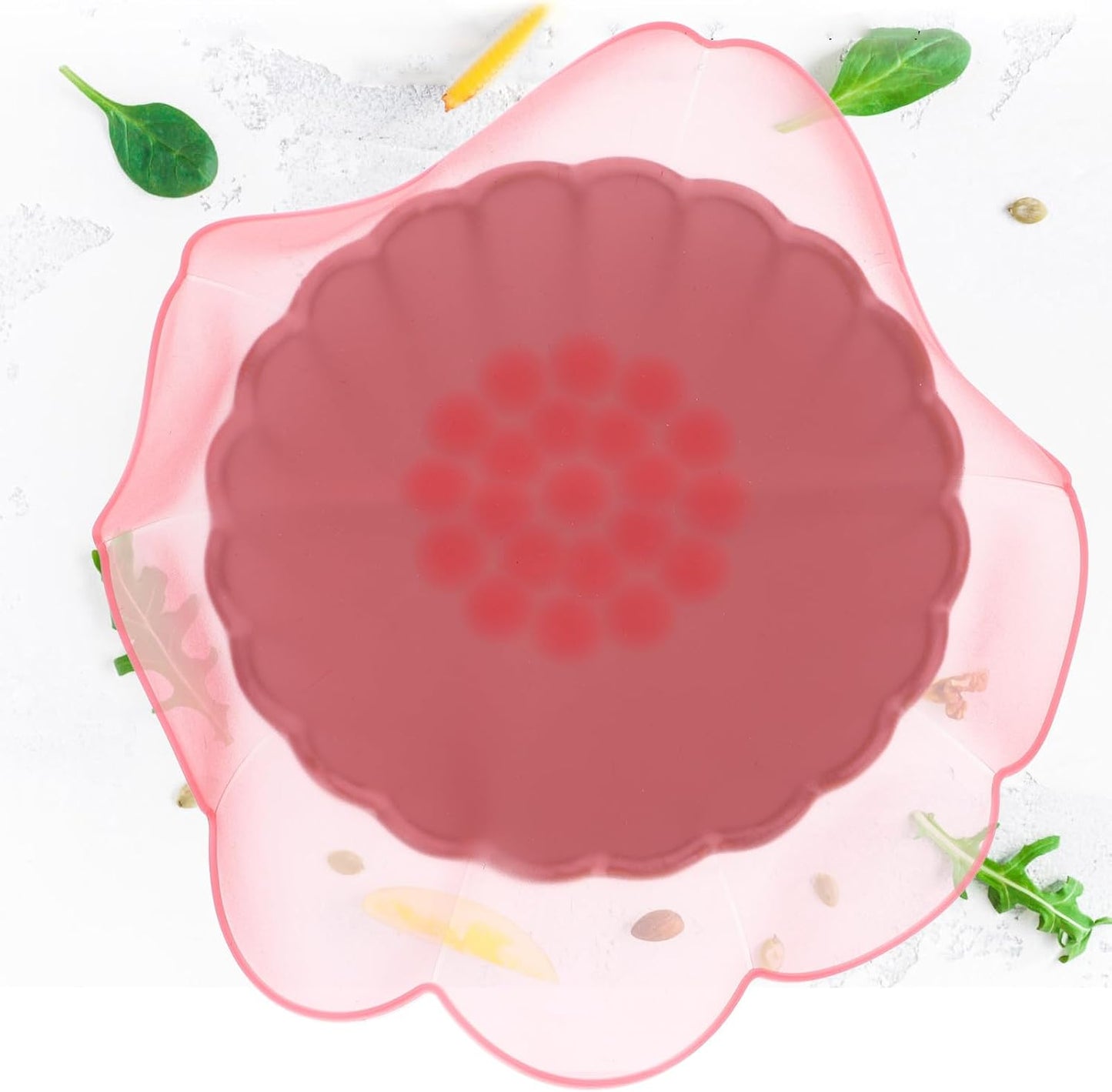 Veemoon 4pcs Silicone Stretch Lids Reusable Food Storage Covers for Bowls Kitchen Fruit Bowl Seal Wraps in Rose Red, Light Pink, Yellow, Green