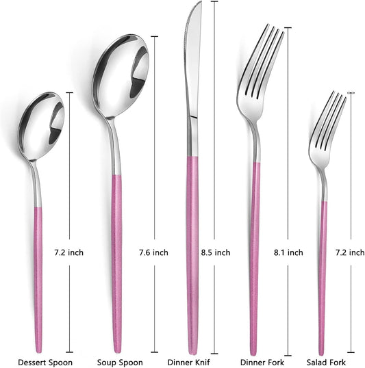 20-Piece Silverware Set With Pink Handle,LAZAHOME Stainless Steel Cutlery Set Service for 4,Kitchen Utensils Set Included Knife Spoon and Fork Set- Mirror Polished & Dishwasher Safe