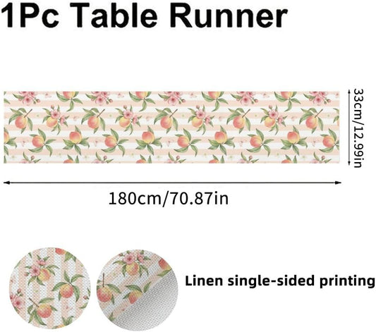 Linen Table Runner 71X13 Inch, Peach Stripe Motif Dining Burlap Runners for Tables Elegant, Boho Happy Birthday Table Runners Farmhouse Style for Moroccan Kitchen Decoration