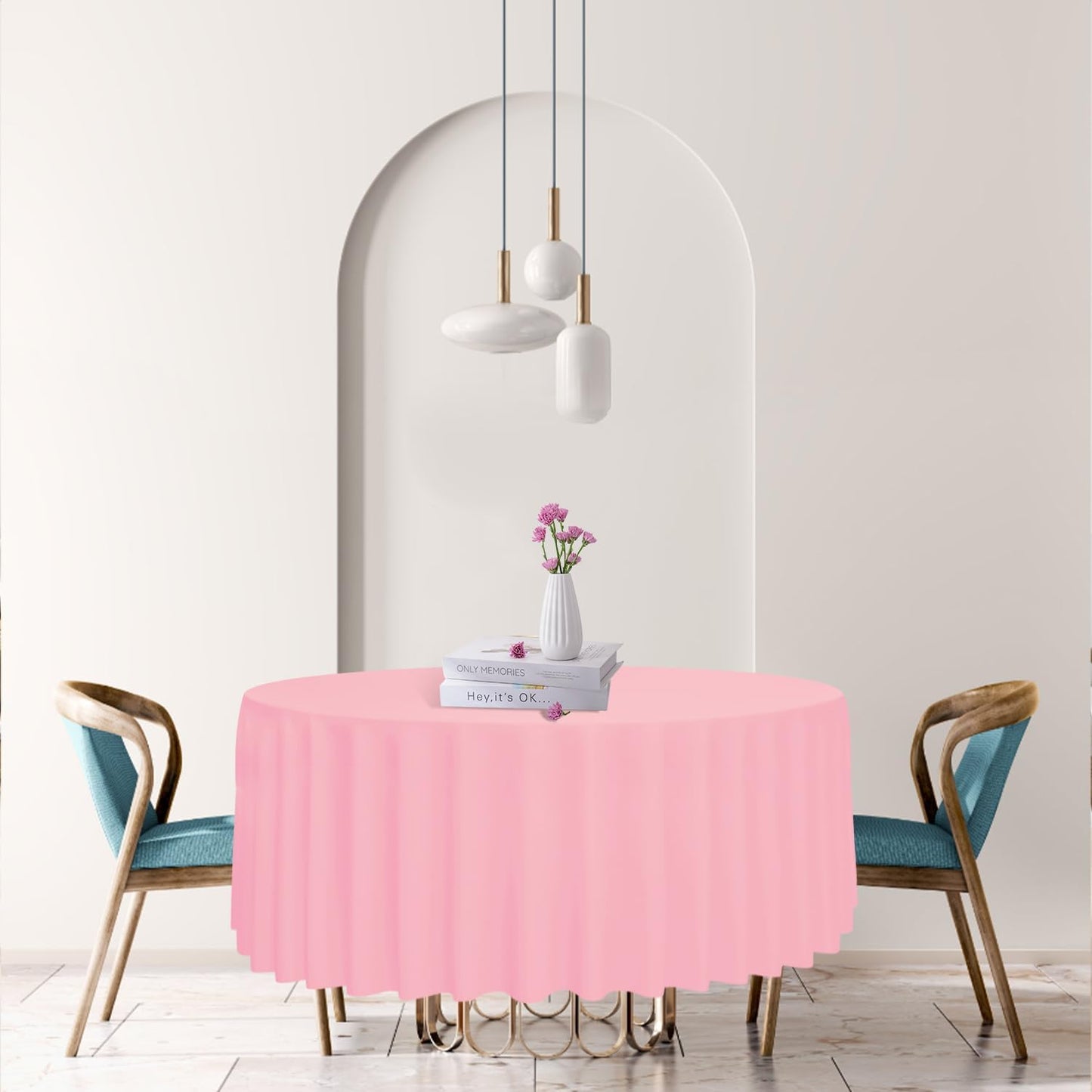 YSYJ 3 Pack Pink Plastic Tablecloth Disposable Round Table Cloth 84 Inch Table Cover for Parties