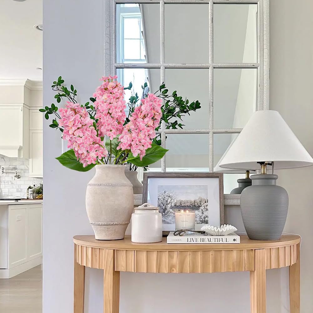 Artificial Hydrangea Flowers Real Touch – 3PCS 24.8" Faux Cone Hydrangea Stems for Tall Vases, Home Décor, Wedding Centerpieces, Floral Arrangements – Soft Pink