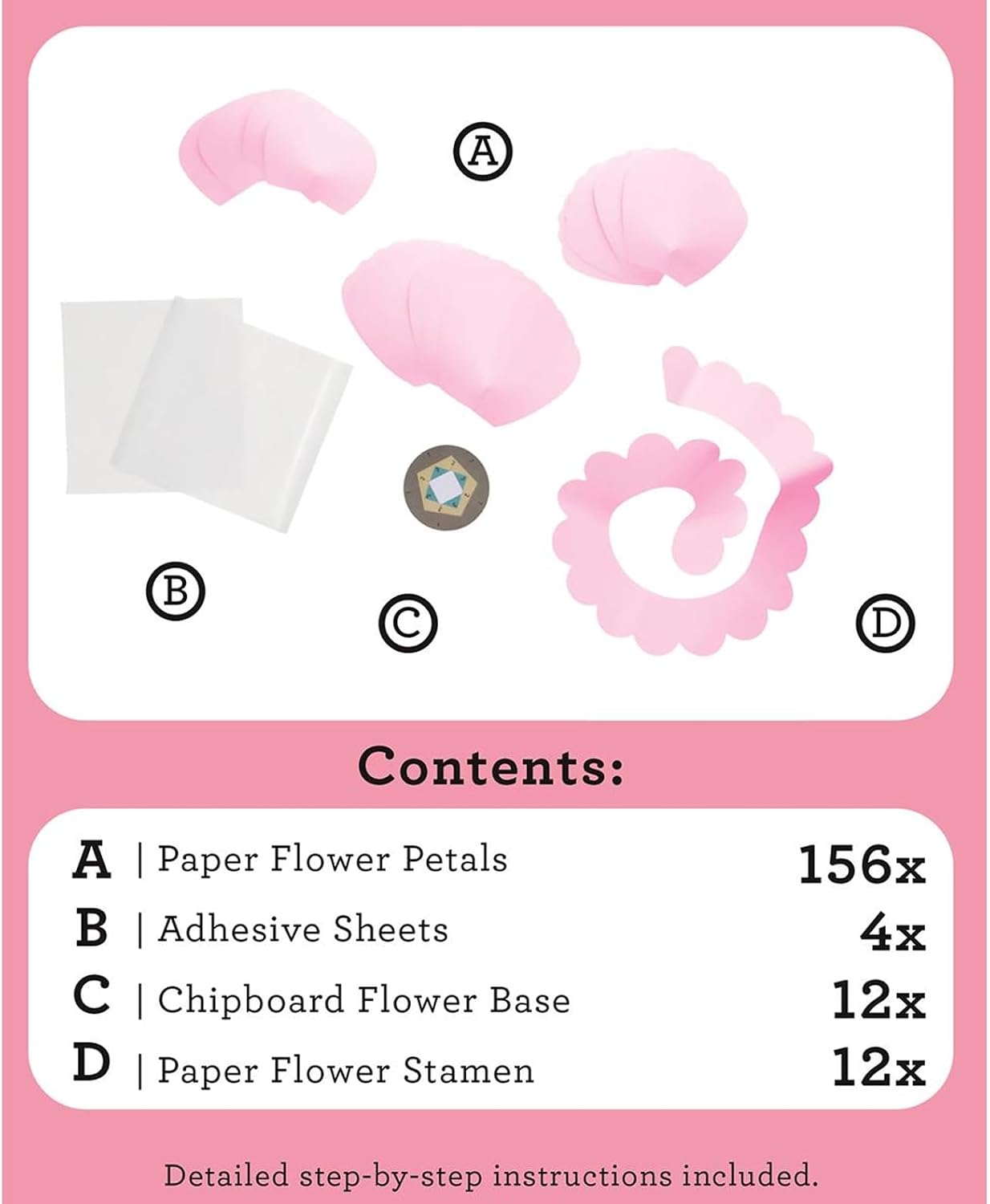 Hampton Art Little Crate of Paper Flower Kit, Pink, 185Pc, Paper Flower Kit, Making Bouquet Craft Kits for Adults, Craft Making Kit