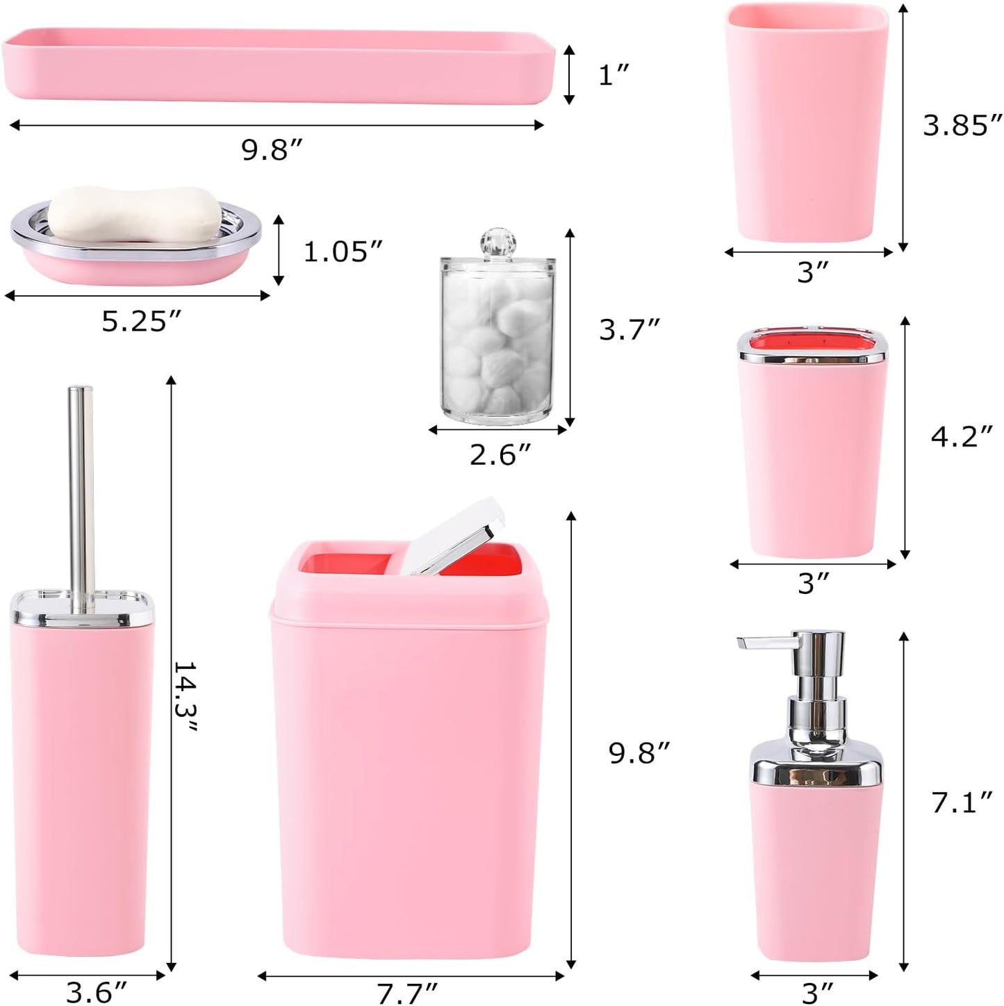 XLHOMO Bathroom Set, 9PC Bathroom Accessory Set, Pink Bathroom Accessories, Pink Bathroom Set, Trash Can, Soap Dispenser for Home Decor