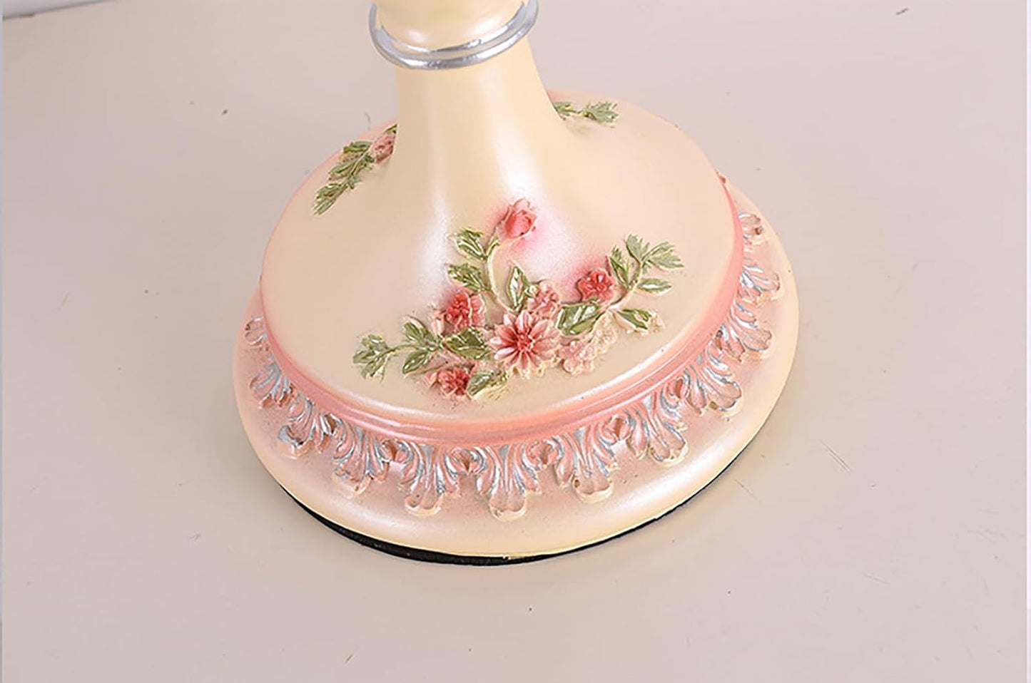 Victorian Pink Table Lamp - Lace Fabric Shade & Beaded Accent, Elegant Bedside Nightstand Light for Bedroom, Living Room, Girls' Room Decor