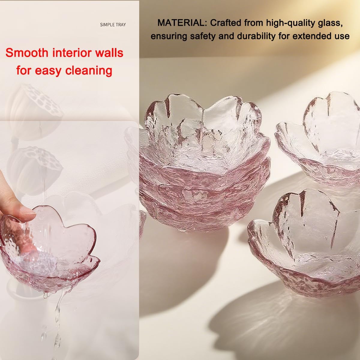 6 Pcs Pink Sakura Sauce Dishes Set, 3.34x1.37 inch Glass Cherry Blossom Dipping Bowls, Small Condiment Dishes for Soy Sauce, Sushi, Ice-Cream,Snacks, and Party Appetizers
