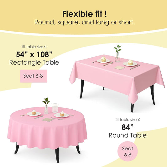 12-Pack Light Pink Plastic Tablecloths – 84 Inch Round Disposable Table Covers, Heavy Duty & Waterproof for Parties, Events, Banquets, Light Pink