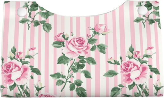 Pink Striped Rose Pattern Tissue Box Cover Rectangle Pu Leather Tissue Box Holder for Car Bathroom Bedroom Desk Tabletop Decor