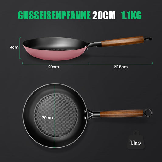 YUTANN Nonstick Frying Pan, 8 inch Enameled Cast Iron Pan Kitchen Healthy Egg Fry Pan Omelette with Detachable Handle, Lightweight Pre-seasoned Cast Iron Skillet, Dishwasher & Oven Safe