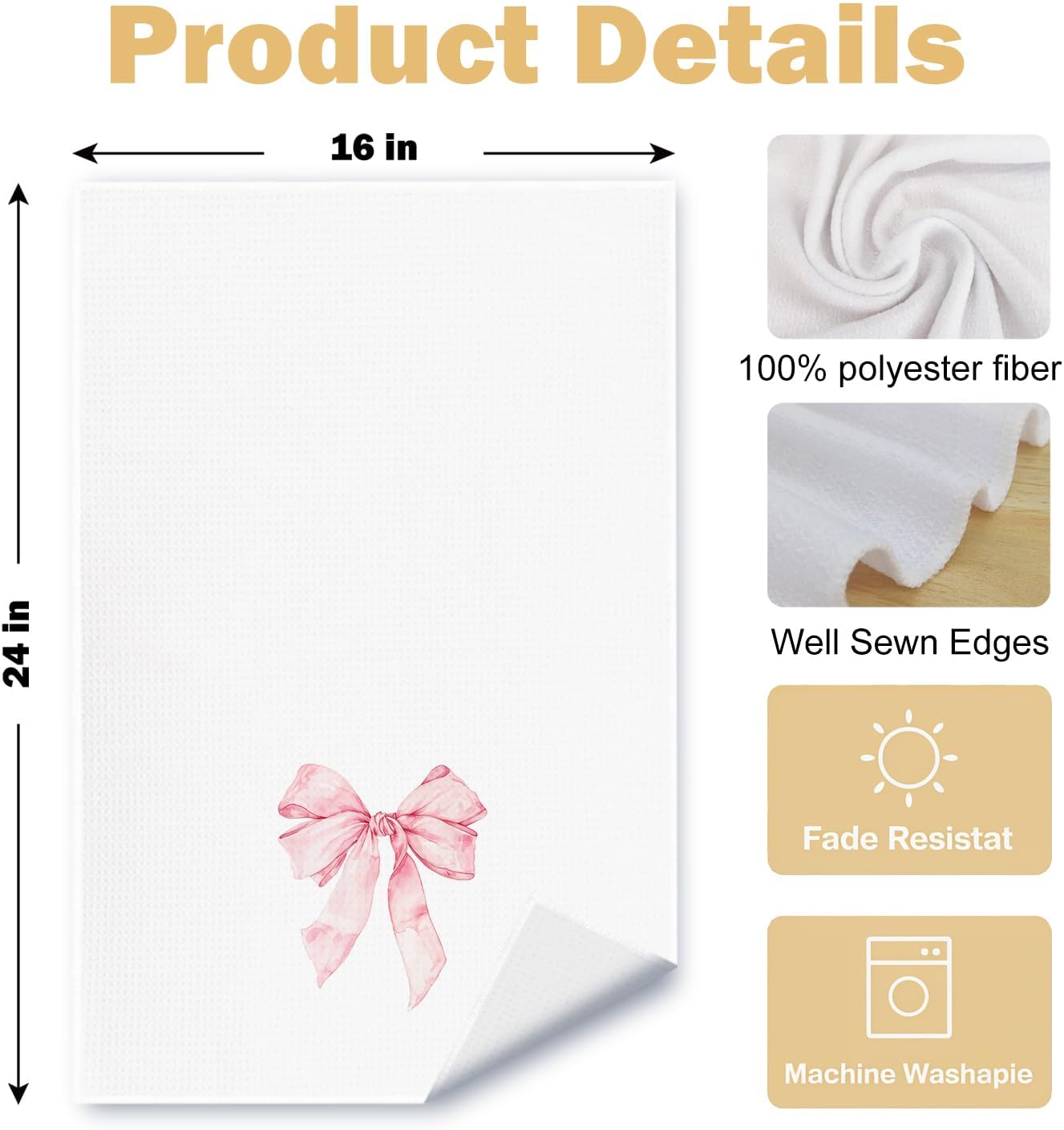 Pink Preppy Kitchen Towels Set of 2, Preppy Coquette Bow Hand Towels for Bathroom, Pink Dish Tea Towels for Kitchen Decor, Coquette Girly Bathroom Decor, 16x24 Inches