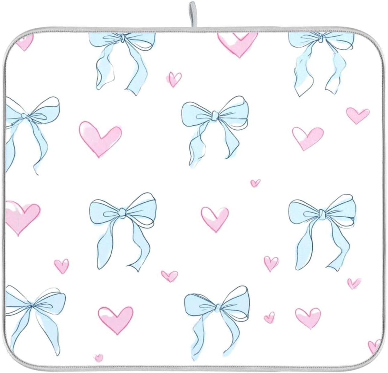 Light Blue Bows Pink Hearts Dish Drying Mat Absorbent Dishes Drainer Rack Mats Microfiber Reversible Dish Drying Pad Fast Dry Kitchen Accessories 16x18in For Kitchen Counter