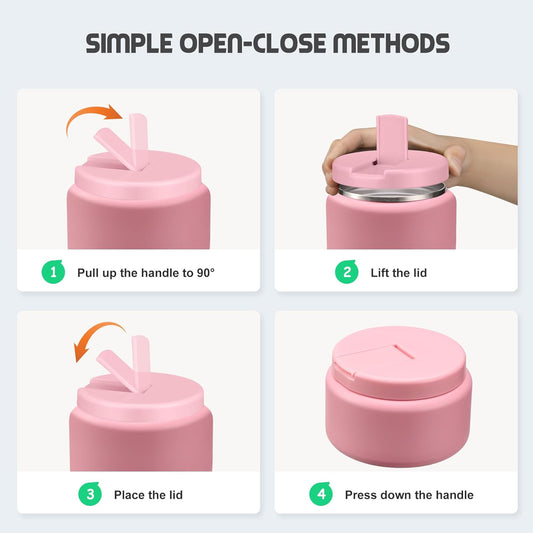 BOSEDSANG 13.5oz Soup Thermo for Hot Food Kids with Buckle Lid Insulated Vacuum Food Jar Wide Mouth Leakproof Stainless Steel Lunch Container- Pink