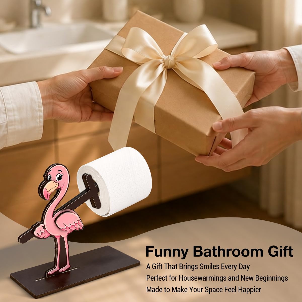 Funny Flamingo Toilet Paper Holder, 3D Pink Flamingo Bathroom Decor, Cute Cartoon Animal Toilet Paper Roll Holder Free Standinging for Bathroom Home, Fun Gift for Home, Friends & Family