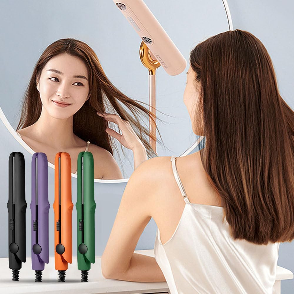 Mini Dual Purpose Curling Iron, 2026 New 2-in-1 Mini Curling Wand Flat Iron Hair Straightener, Portable Travel Curling Wand Hair Straightener (Pink)