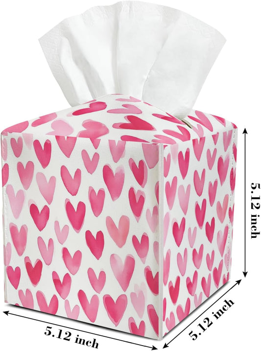 Pink Heart Leather Tissue Box Cover Square Cute Tissue Holder for Car Livingroom Office Decor Ideal Gifts for Women Colleagues Girls Sister Bestie Daughter Birthday Christmas Housewarming - YT0188