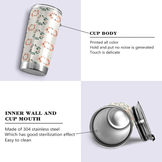Peach Wreath Pattern 11oz Tumbler with Lid, Stainless Steel Vacuum Insulated Travel Mug, Double Wall Leakproof Coffee Cup, Travel Flask Includes 2 Straws for Hot and Cold Drinks