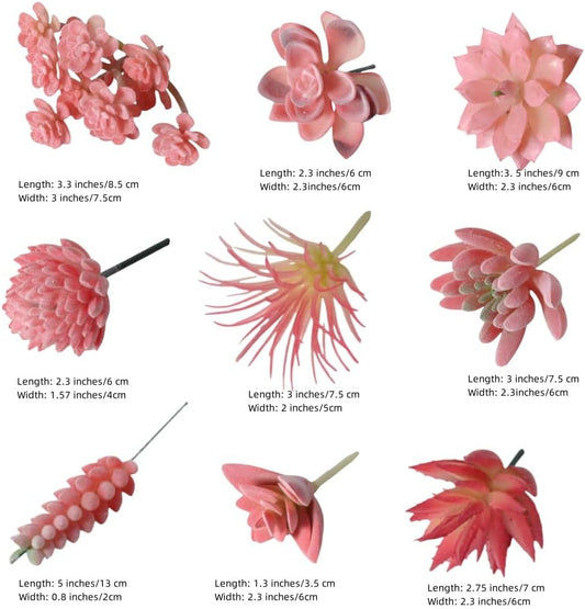 Mini Artificial Succulents, Fake Small Plants, Fake Succulent Plant,Artificial Air Plants that Look Real, Faux Succulents Unpotted, for Party, Garden & Outdoor Home Décor (9, Pink)