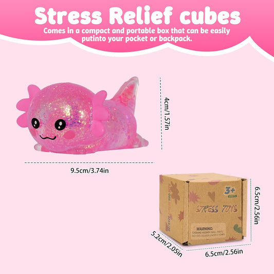 Axolotl Squishy Toy, Soft Slow Rising Sensory Fidget Toy, Cute Stretchy Axolotl Squeeze Toy, Stress Relief Desk Toy Gift for Kids 3+ and Adults(Pink)