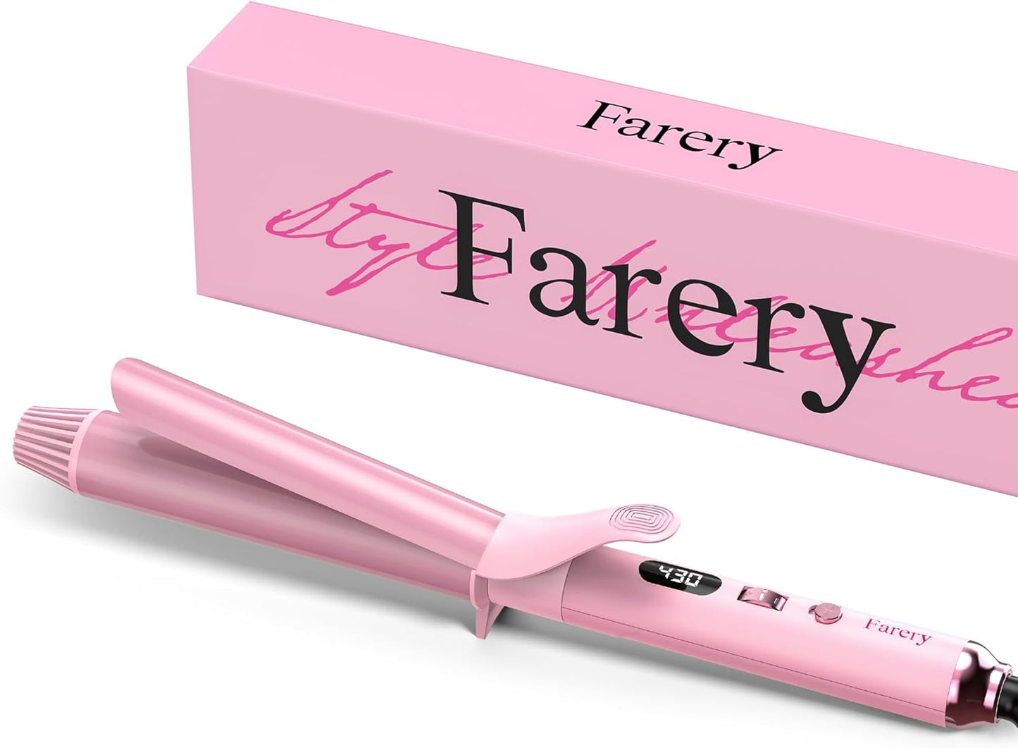 FARERY Long Barrel Curling Iron 1 1/4 inch, 1.25 Inch Curling Iron for Thin Hair, Infused Argan Oil & Keratin, 11 Adjustable Temp, Include Clips & Silicone Pad, Pink