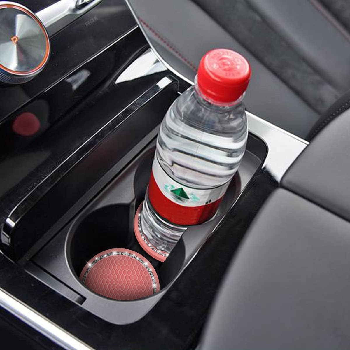 Bling Crystal Rhinestone Car Cup Holder Coaster, 2 PCS Universal Auto Accessories 2.75 Inch Anti Slip Insert Mat Pad Set, Suitable for Most Cars, Trucks, Vehicles Interior (Light Pink)