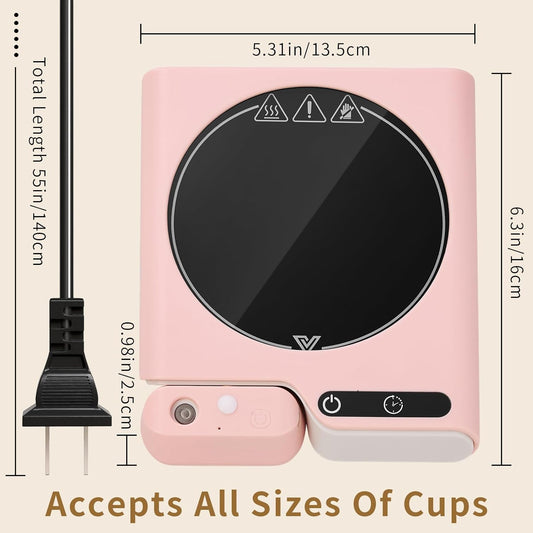 Coffee Mug Warmer with Auto Shut Off, 3 Temperature Settings with Air humidifier Water Mist Sprayer, Electric Beverage Heater with Borosilicate Glass Panel, 54-Inch Cord, Fits Mugs, Teapots (Pink)