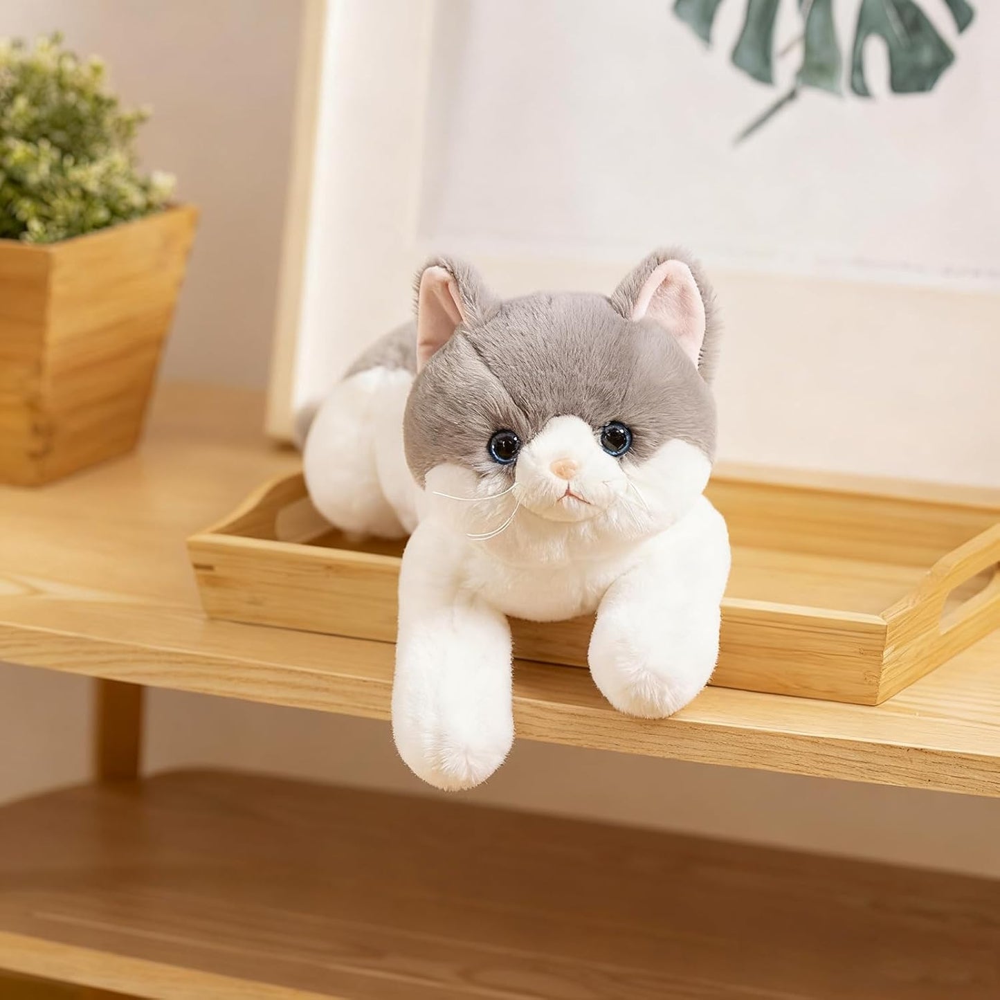 PEACH CAT Cat Plush Cute Kitten Stuffed Animal Soft Plushies Toy Pillow Gifts for Kids Grey 17.7"