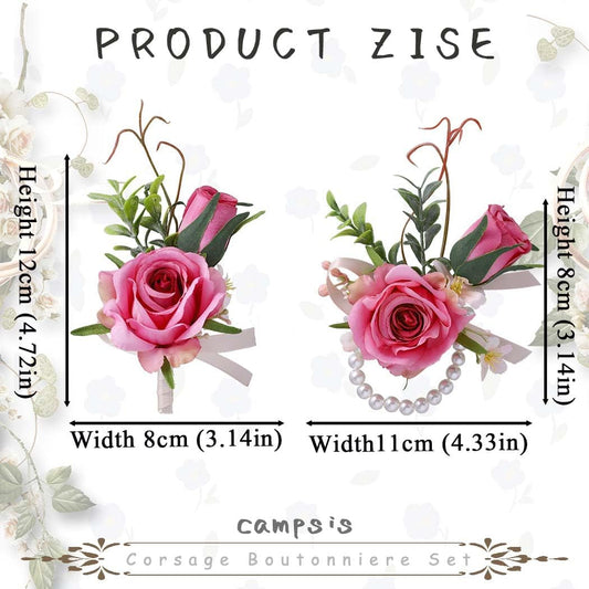 Campsis Corsage Boutonniere Set, Groomsmen Buttonholes, Pink Wrist Corsage for Women