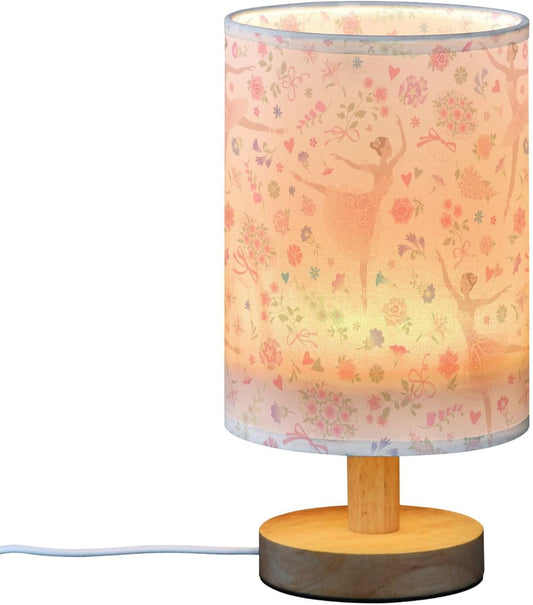 Floral Dancing Ballerina Ballet Dancer Pink Pastel Color Flower Table Lamp with Wood Base Fabric Lamp Shade Bedside Nightstand Desk Lamp for Living Room Bedroom Kids Room Office