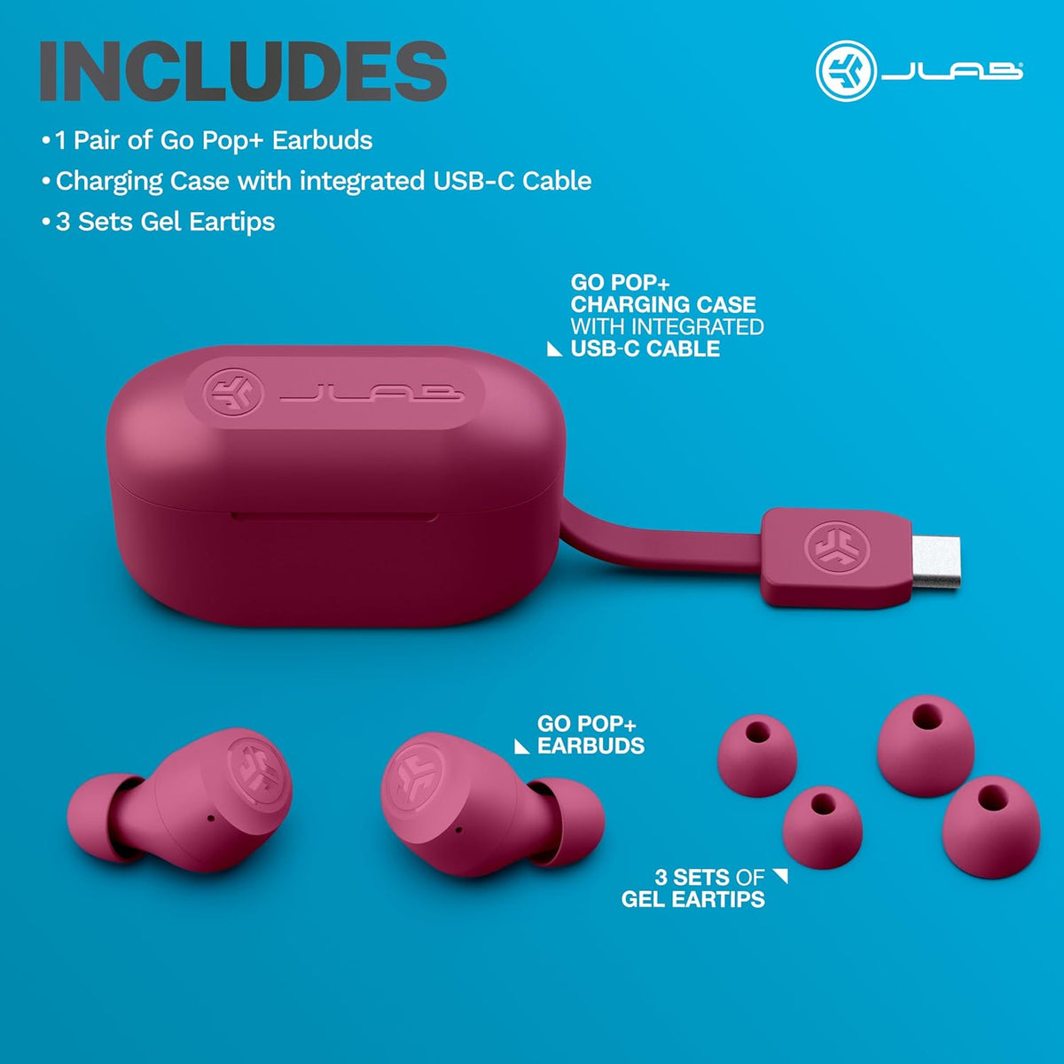 Go Air Pop+, True Wireless Earbuds, Bluetooth Earbuds with Microphone, Dual Connect, EQ3 Sound, Dark Pink