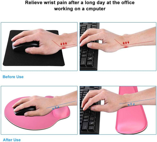 Keyboard Wrist Rest Pad Mouse Pad, Memory Foam, Rest Pads Sets for Comfortable Typing & Wrist Pain Relief, Anti-Slip Rubber Base (Rose Pink)