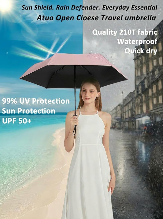 BAODINI Compact Travel Umbrella Small Windproof Auto Open Close for UV Sun Protection UPF 50+ and Rain Fits Backpack Purse & Suitcase