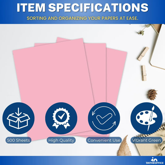 1InTheOffice Pink Copy Paper, Colored Printer Paper, 8.5" x 11", Letter Size, 20 lb Density, 500 Pack