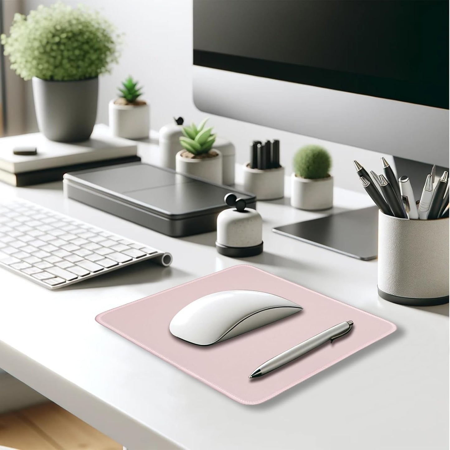 Light Pink Office/Gaming Mouse Pad 10.2x8.2 Inch, Stitched Edge, Durable Portable Solid Color Mat for Desk, Non-Slip Rubber Base, Smooth Surface