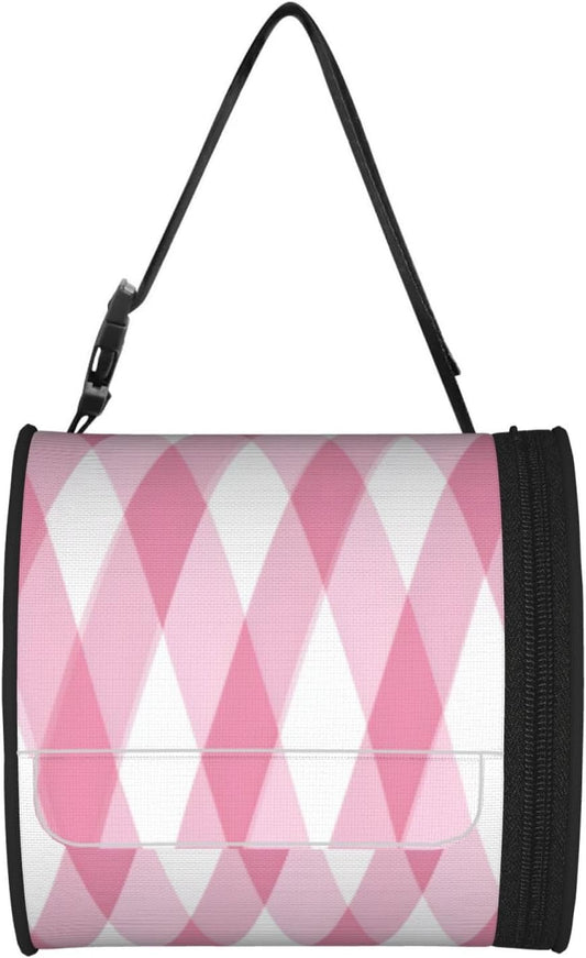 Oxford Cylinder Tissue Holder, Round Tissue Container Pink Plaid Pattern - 6.3''X6.3'' Portable Toilet Paper Roll Cover Tissue Box for Home Car Camping Office Travel