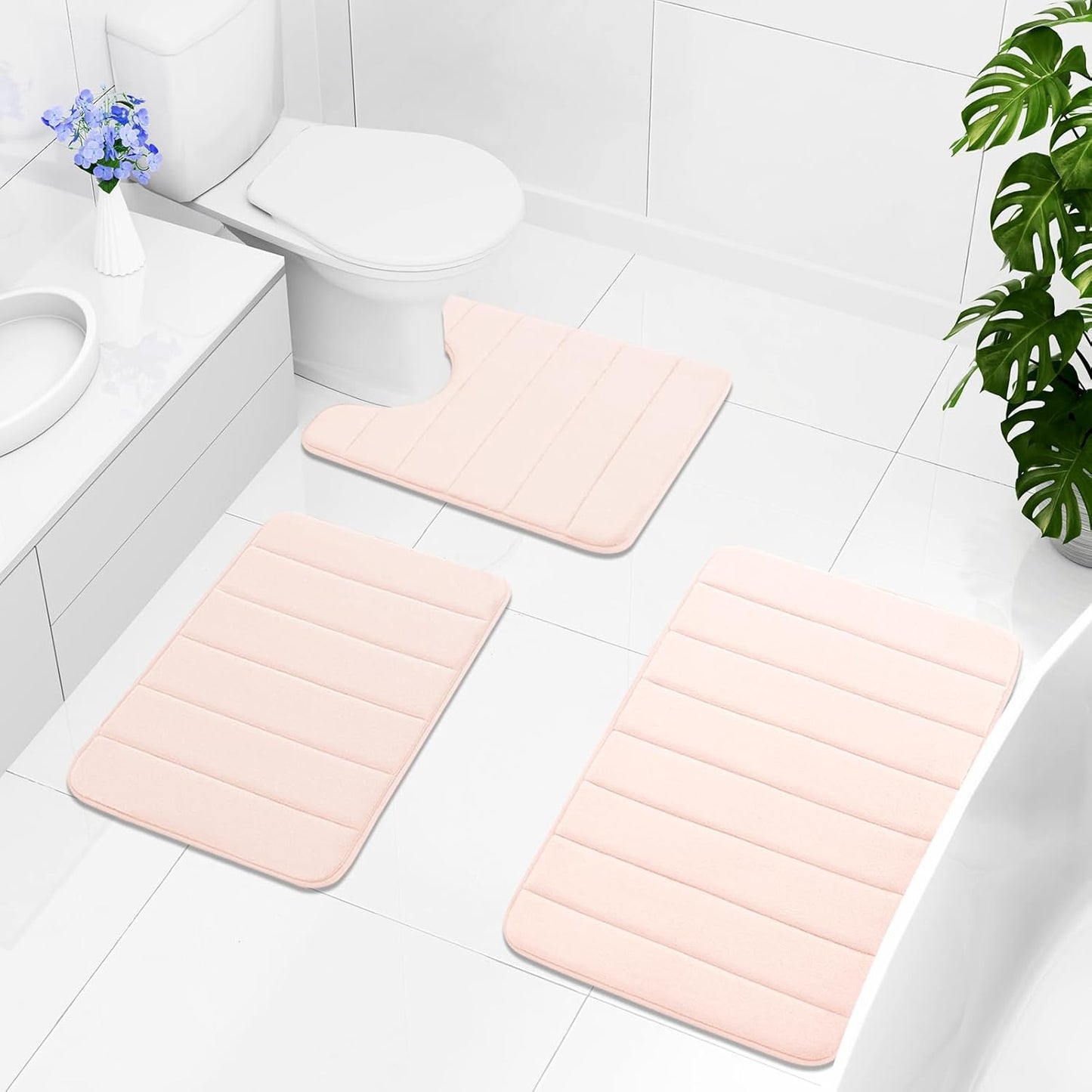 Buganda Memory Foam Bath Mat, 47" x 17", Ultra Soft and Non-Slip Bathroom Rugs, Water Absorbent and Machine Washable Bath Rug Runner for Bathroom, Shower, and Tub, Pink