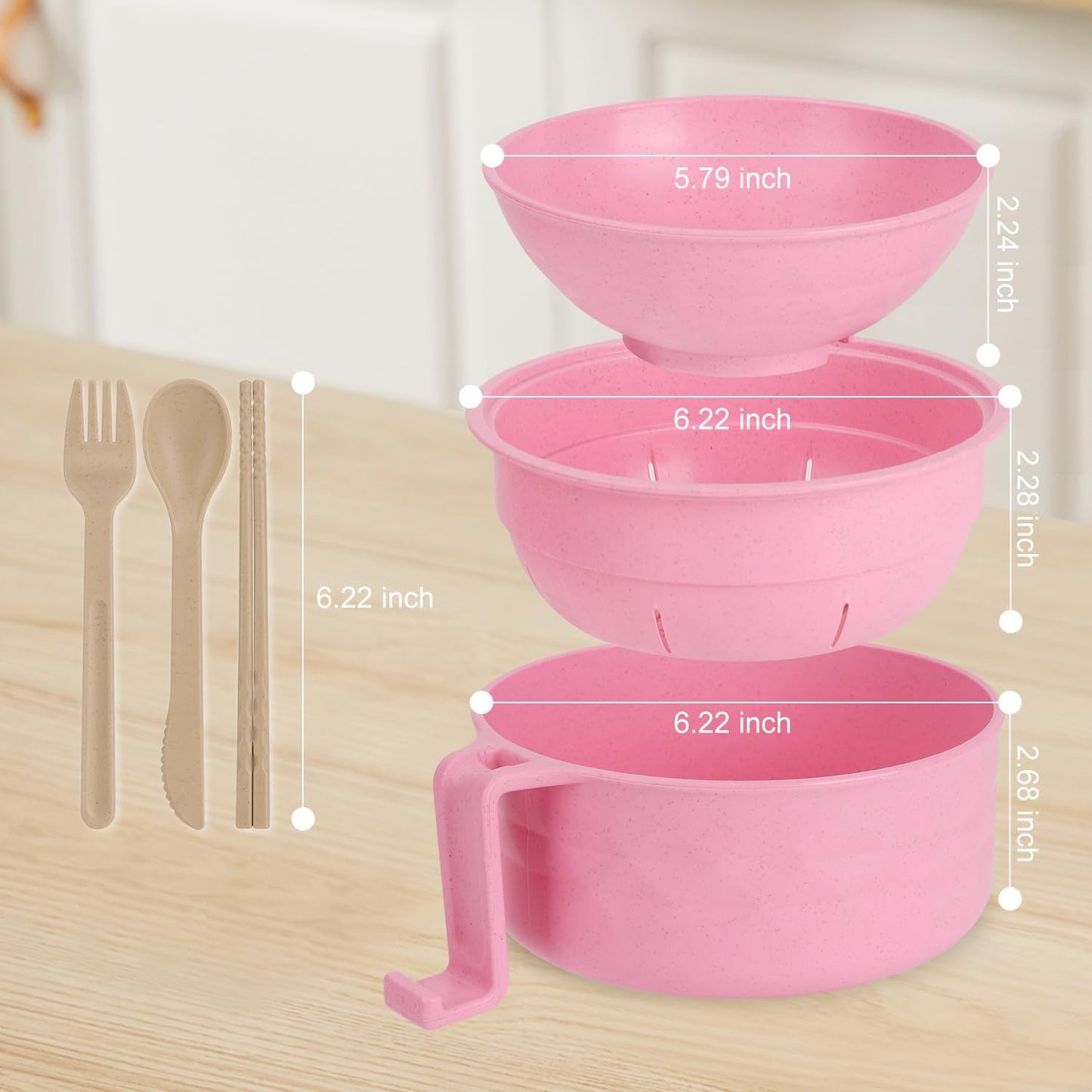 Ramen Bowl Set, Ramen Cooker 33 oz, Ramen Bowls with Chopsticks and Spoon, Microwave Pasta Cooker, Ramen Bowl Microwave Gift College Dorm Essentials for Girls (Pink)