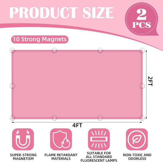 ANGSYLTH 2 Pcs Fluorescent Light Covers - 4 x 2 Feet Covers for Ceiling Lights, Magnetic Light Filters for Classroom, Office, Hospitals, Home (Light Pink)
