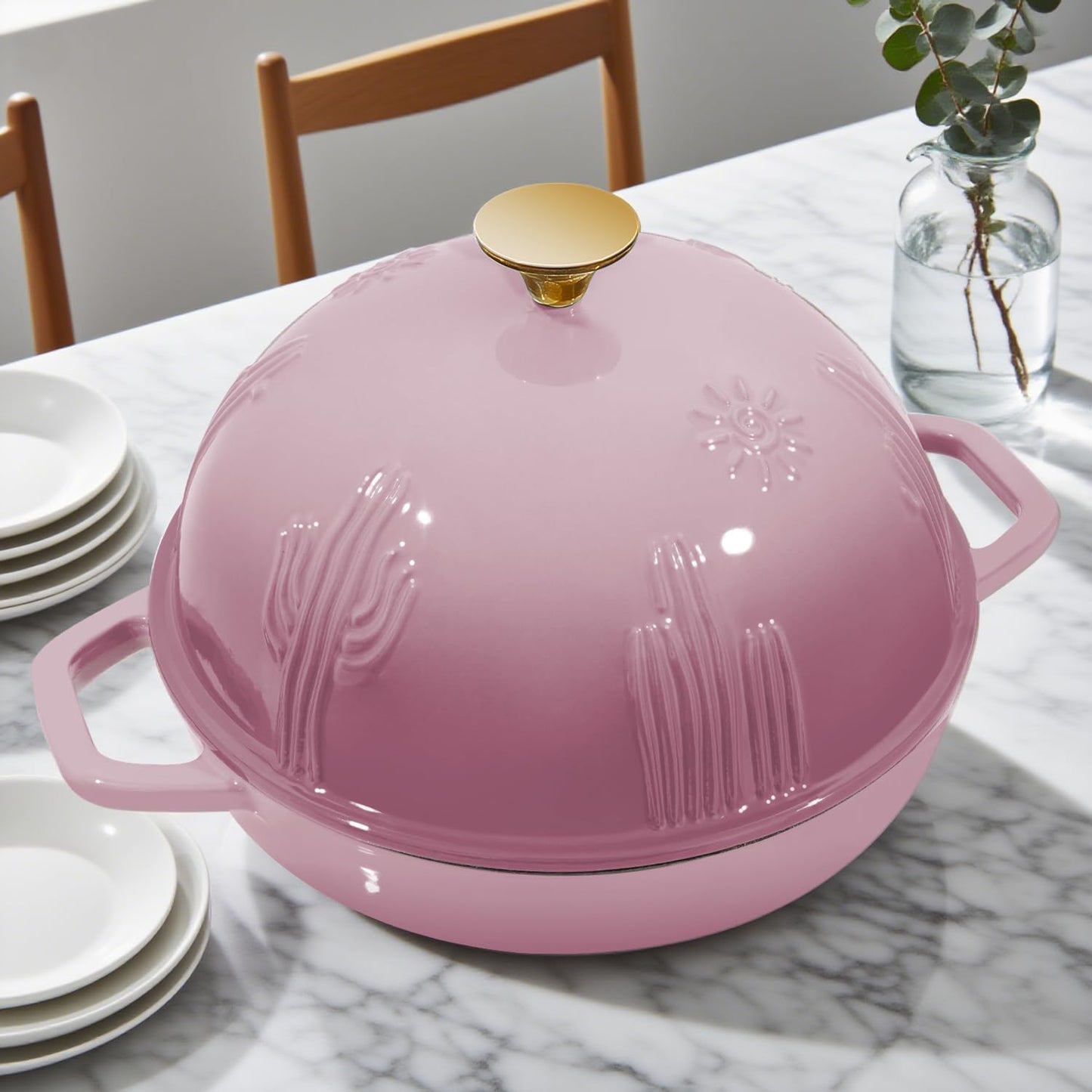 Flavehc Bread Oven Cast Iron Bread Dutch Oven with Cloche Lid for Bread Baking BerryPink Enameled Cast Iron Bread Oven with Dome Lid for Sourdough 5 qt