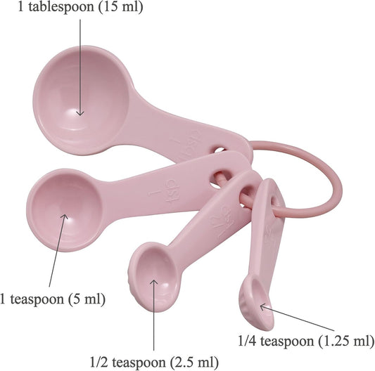 UP 4-Piece Latte Style Melamine Measuring Spoons Set, Professional Nesting Baking and Cooking Tools for Liquid and Dry Ingredients, Pink