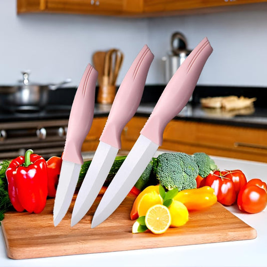Zhiyun 3-Pieces Pink Ceramic Knives Set, 5-Inch for Vegetable and meet 4-Inch for Fruit 3-Inch for Peeling,Suitable for Beef Chicken Vegetable Fruit Butter and Bread (Pink)