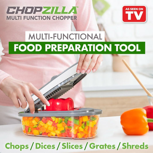 Vegetable Chopper and Mandoline Slicer with Container, CHOPZILLA 4 Stainless Steel Blades, BPA-Free Onion Chopper, Vegetable Cutter, French Fry Cutter, Dishwasher Safe Fruit Potato Dicer, Pink
